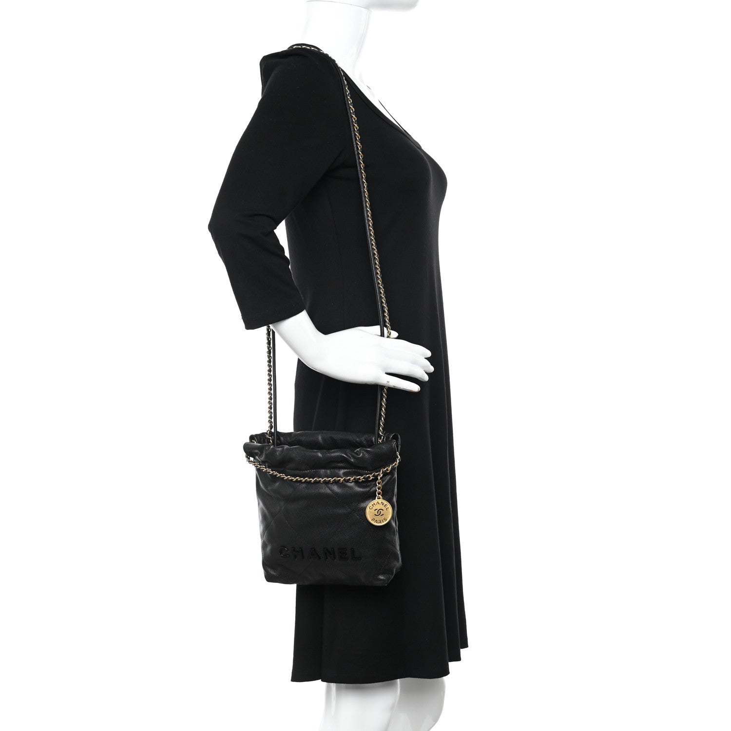 Chanel Shiny Caviar Quilted Monochrome Mini Chanel 22 Black 2 of 11