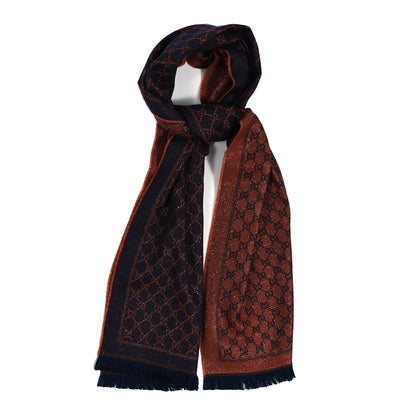 Gucci Wool Lame Jacquard GG Monogram Stenlux Scarf Midnight Blue Light Brown 1 of 4