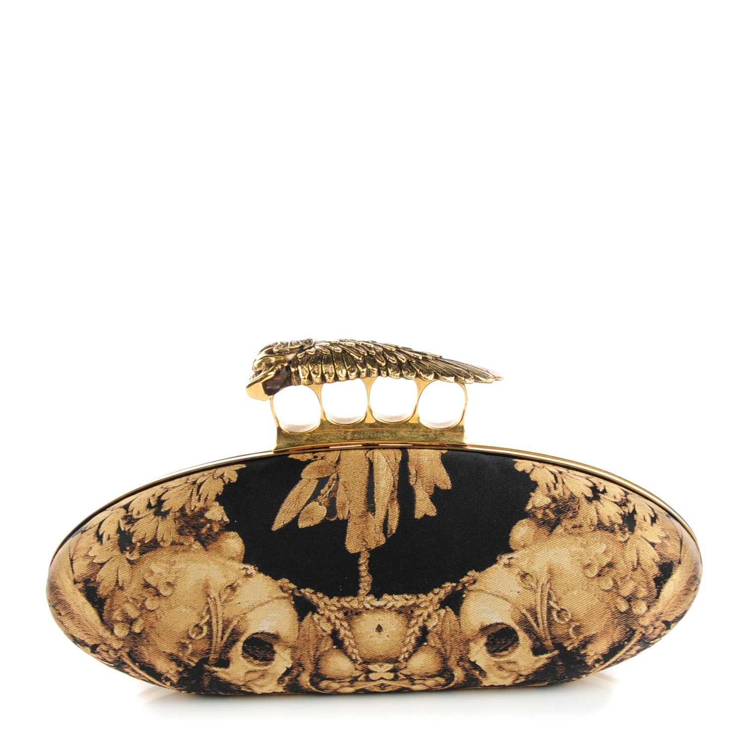 Alexander McQueen Silk Gibbons Printed Hell's Knuckle Duster Clutch Black Gold 1 of 10