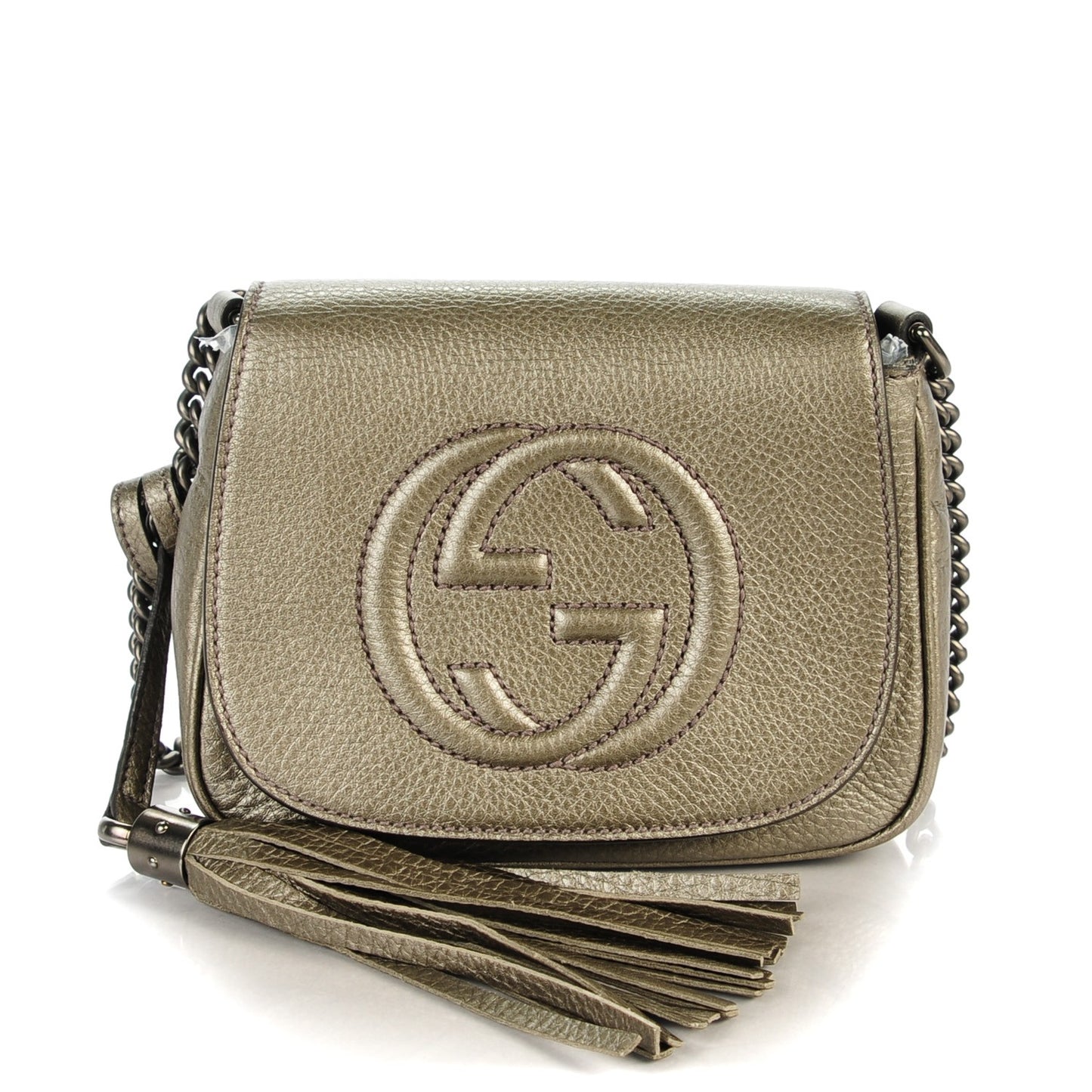Metallic Pebbled Calfskin Small Soho Flap Crossbody Sasso