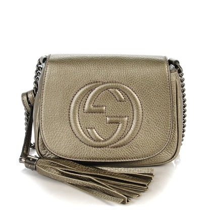 Gucci Metallic Pebbled Calfskin Small Soho Flap Crossbody Sasso 1 of 7