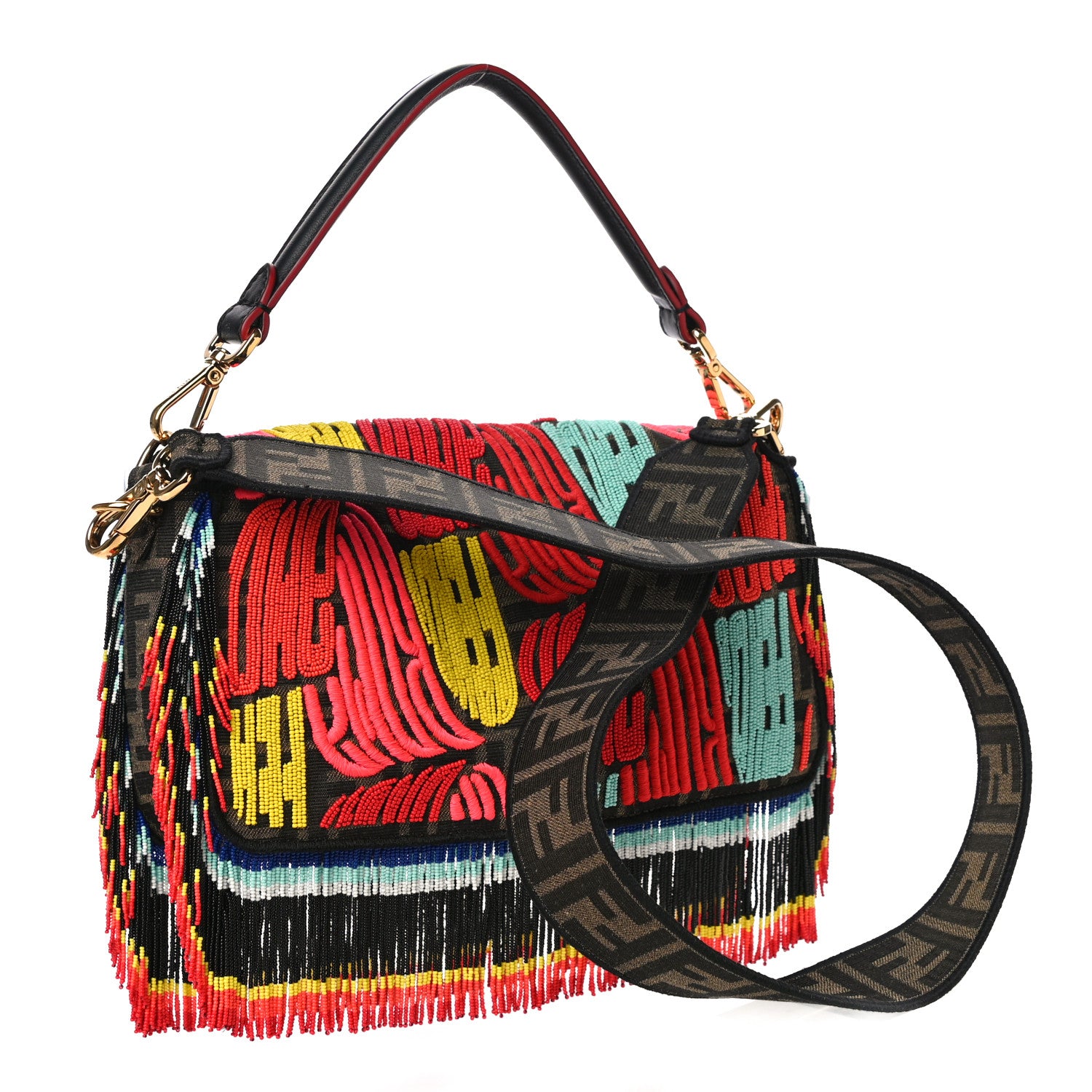 Fendi X PREF Zucca Beaded Roma Amor Baguette Tobacco Multicolor 3 of 10