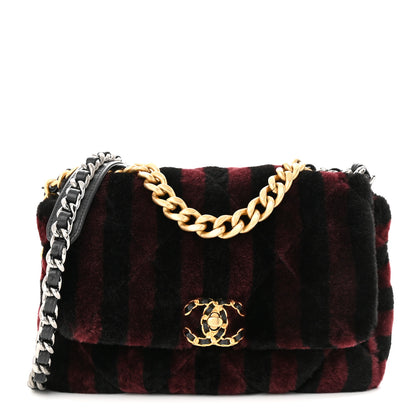 Chanel Shearling Striped Medium Chanel 19 Flap Red Black 1 of 11