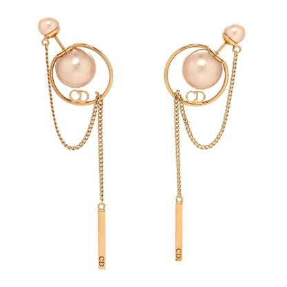 Christian Dior Pearl Tribales Dangle Chain Earrings Pink Gold 1 of 4