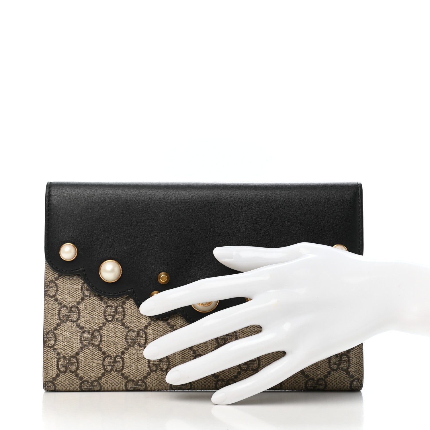 Gucci GG Supreme Monogram Mini Peony Pearly Clutch Black 2 of 7