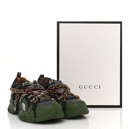 Gucci X SEGA Mesh Suede Calfskin Removable Crystals Mens Flashtrek Sneakers 12 Loess Black Olive Green 10 of 10