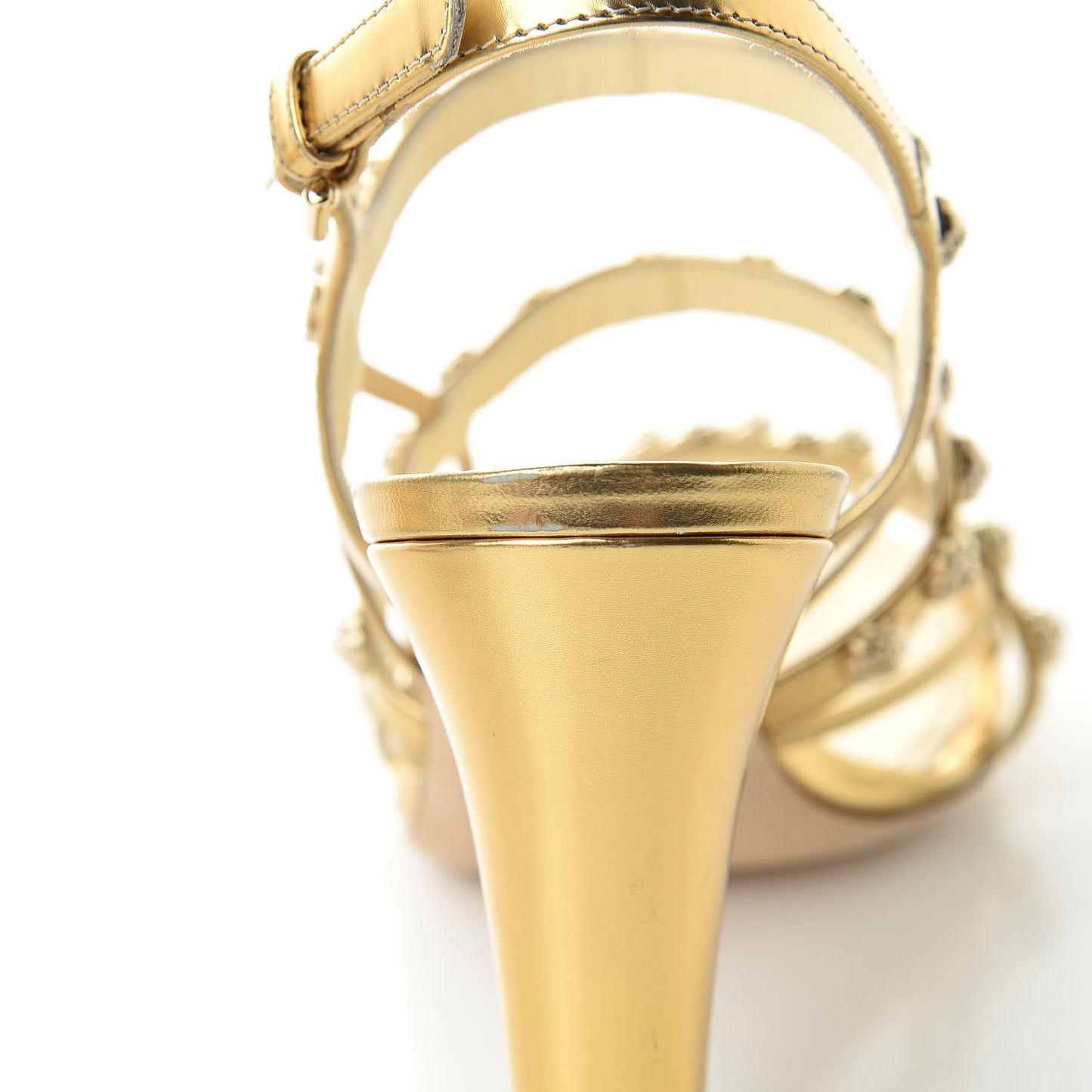 Mirror Calfskin Camellia Sandals 37.5 Gold