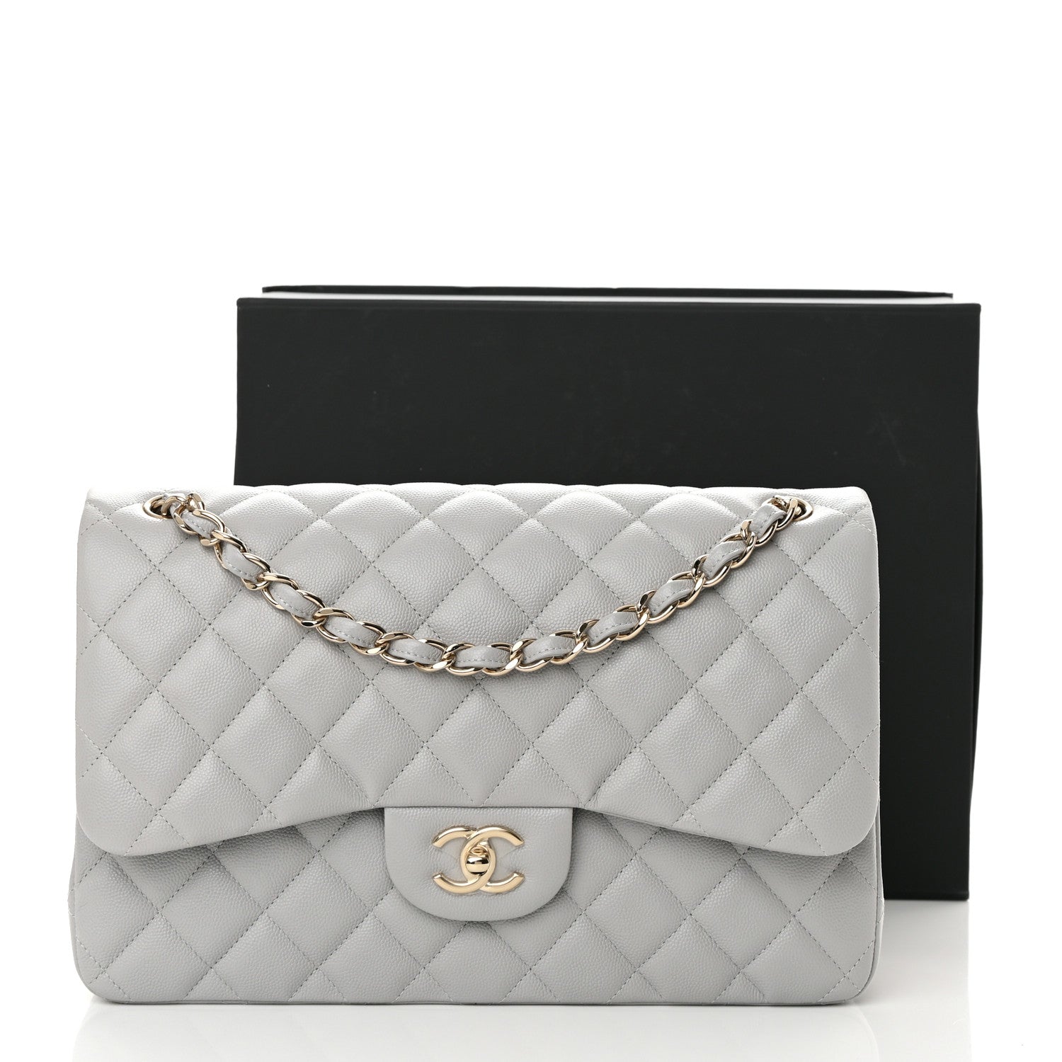 Chanel Caviar Quilted Jumbo Double Flap Grey 13 of 13