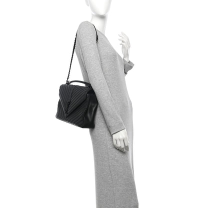 Saint Laurent Sheepskin Matelasse Chevron Monogram Monochrome Large College Satchel Black 3 of 21
