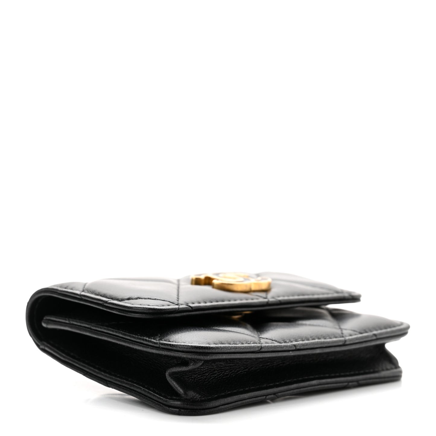 Lambskin Enamel Quilted Pending CC Flap Belt Bag Black