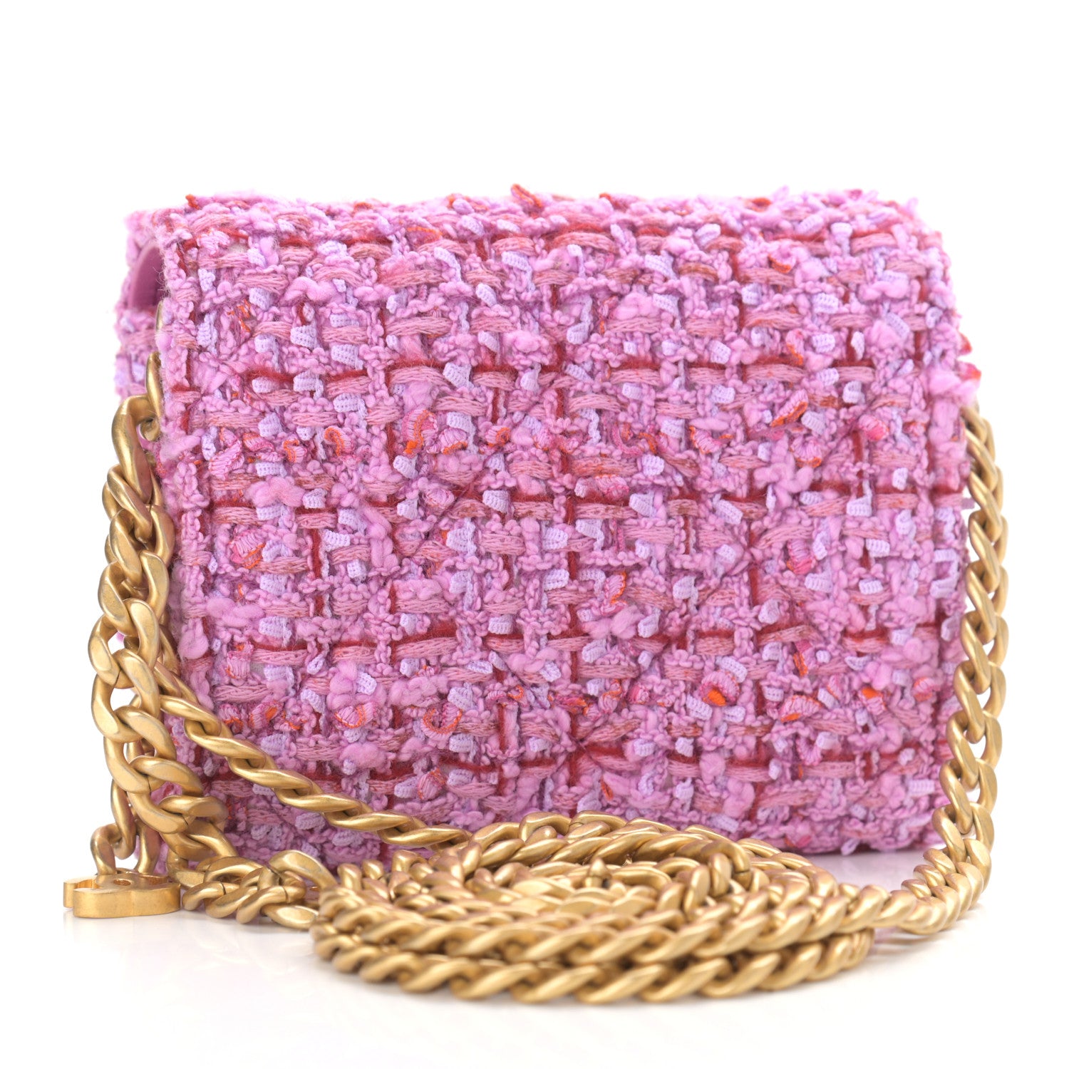 Chanel Tweed Enamel Quilted Pending CC Card Holder On Chain Light Purple Pink Red 3 of 12