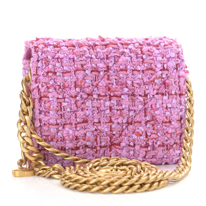 Chanel Tweed Enamel Quilted Pending CC Card Holder On Chain Light Purple Pink Red 3 of 12