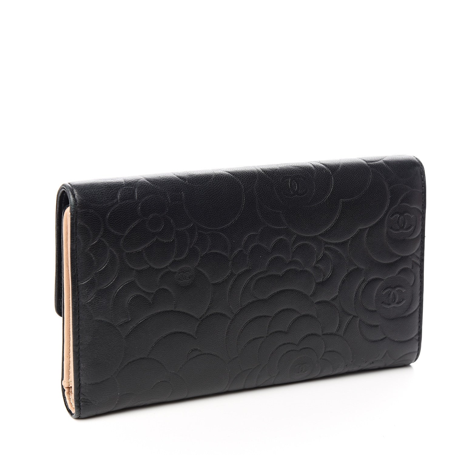 Chanel Lambskin Camellia Embossed Large Flap Wallet Black 2 of 7
