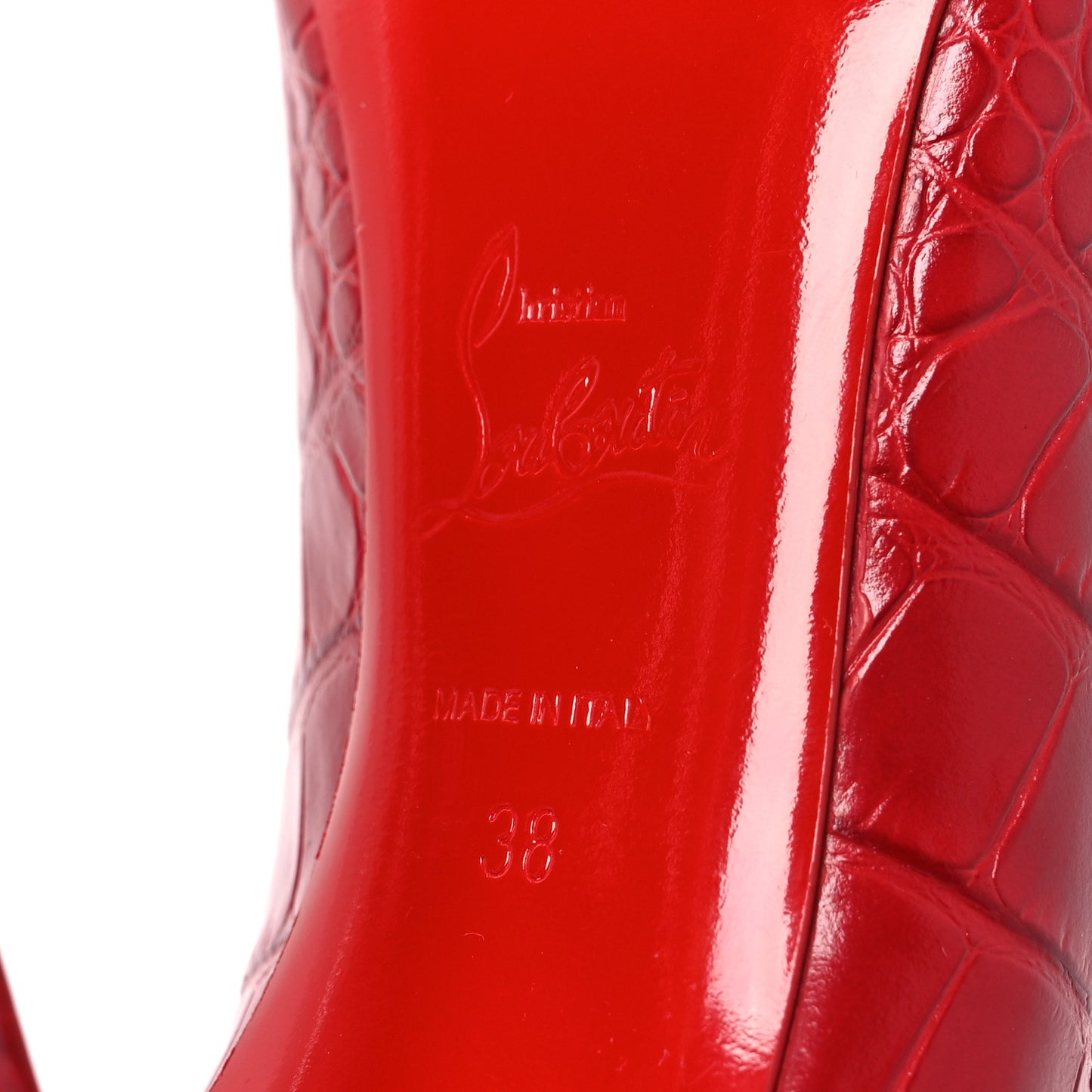 Calfskin Crocodile Embossed Kate 100 Pumps 38 Red
