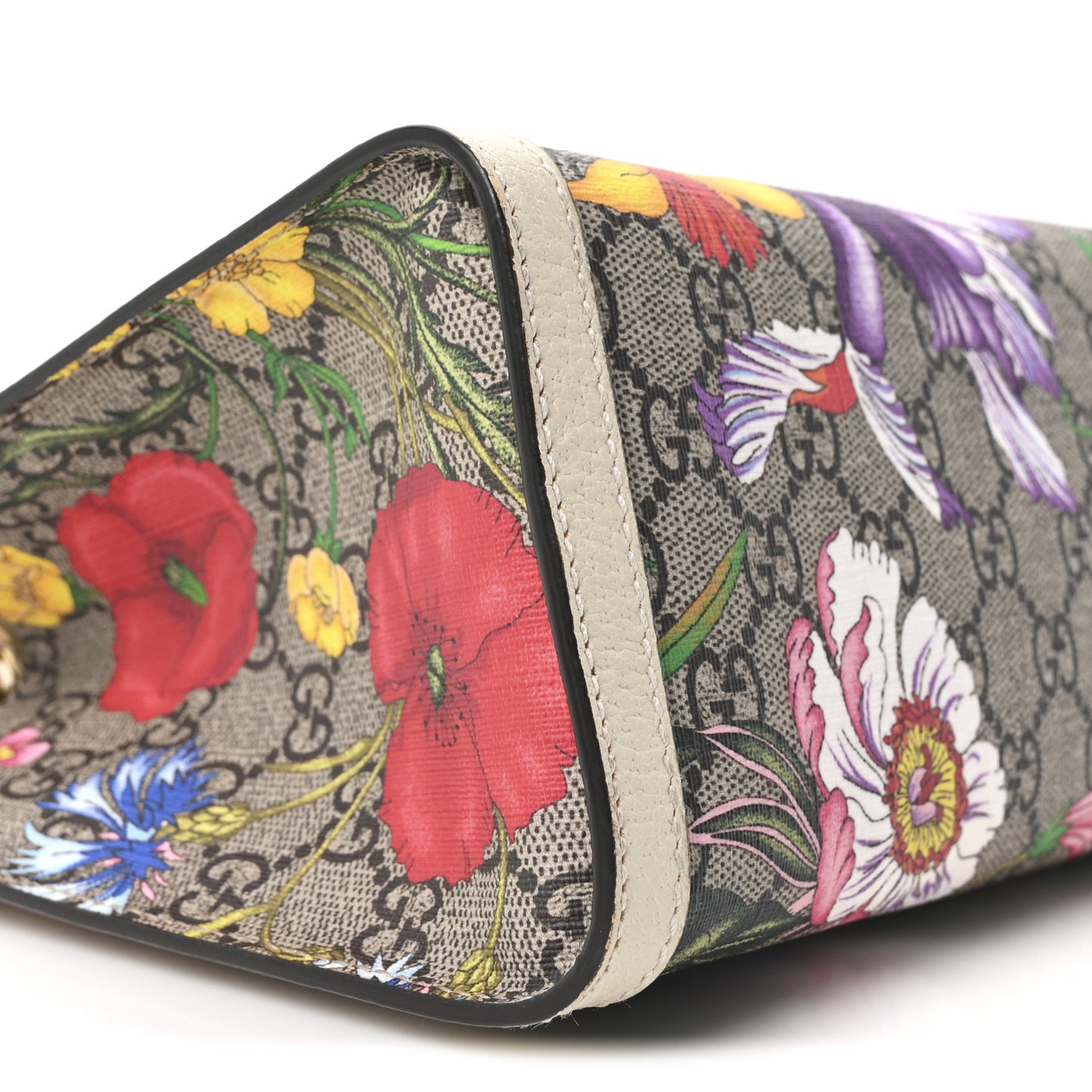 GG Supreme Monogram Flora Textured Calfskin Small Padlock Tote Beige Ebony Multicolor Mystic White