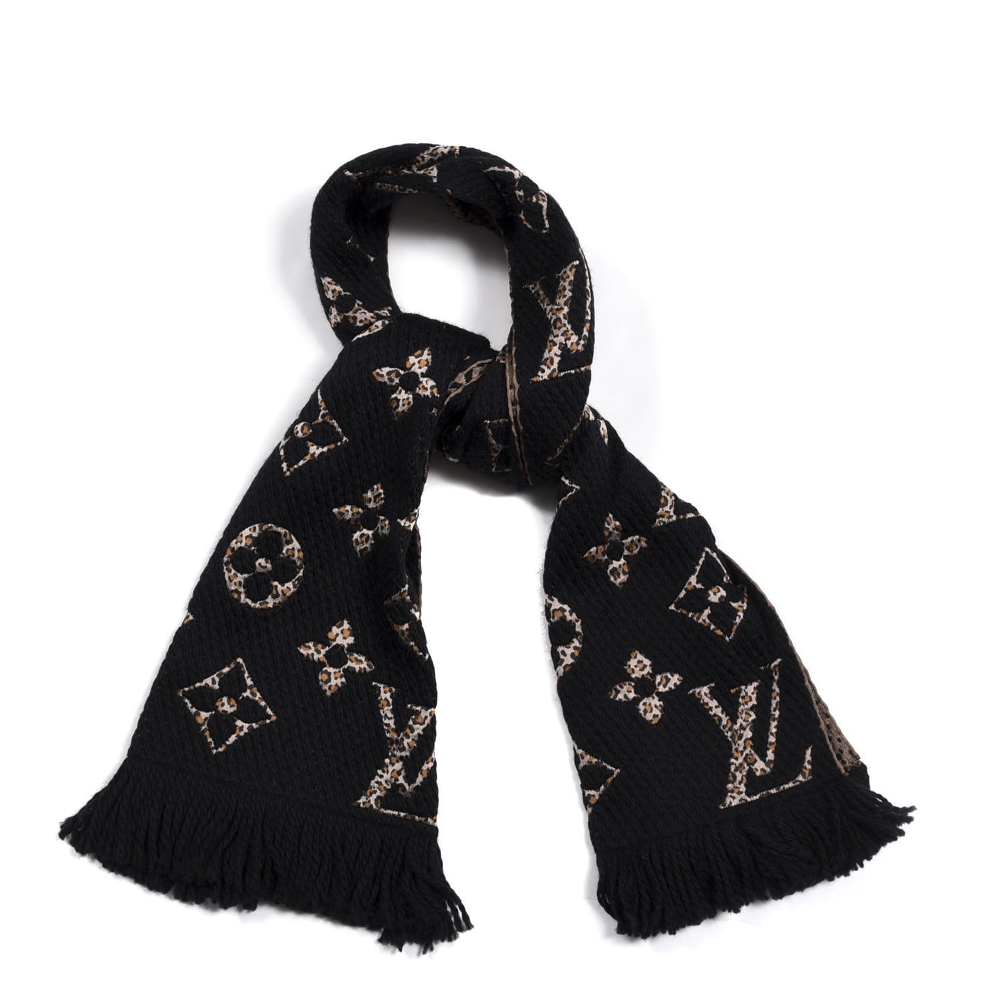 Wool Silk Monogram Giant Jungle Logomania Shine Scarf Black
