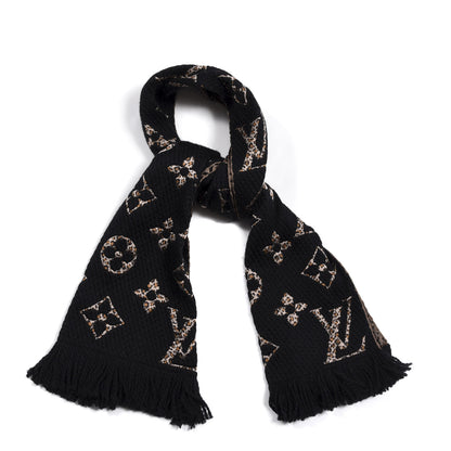 Louis Vuitton Wool Silk Monogram Giant Jungle Logomania Shine Scarf Black 1 of 3