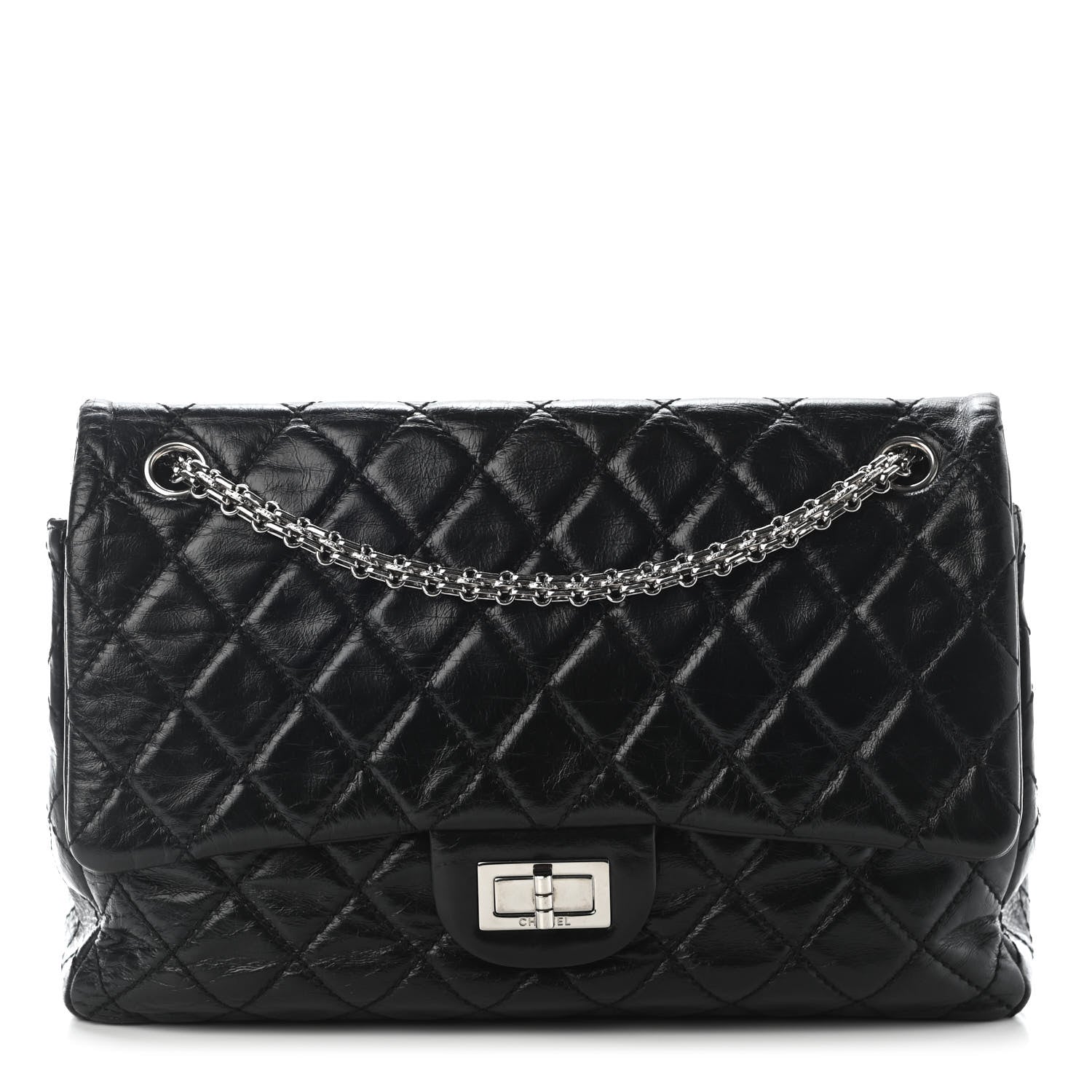 Chanel Glazed Calfskin Quilted Surpique 2.55 Reissue Flap Black 1 of 9