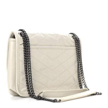 Saint Laurent Crinkled Calfskin Matelasse Monogram Baby Niki Chain Satchel Blanc Vintage 3 of 9