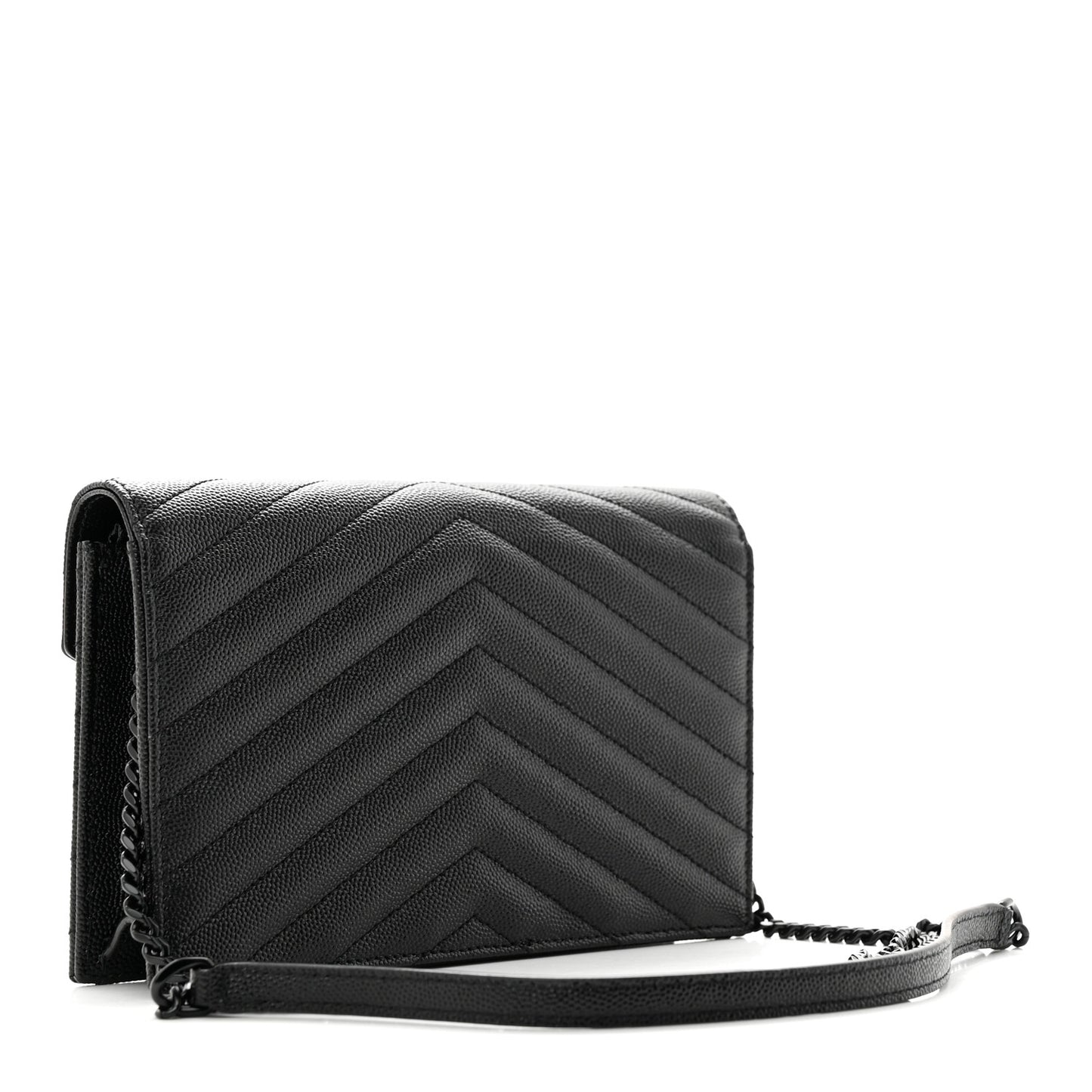 Grain De Poudre Matelasse Chevron Monochrome Monogam Envelope Chain Wallet Black