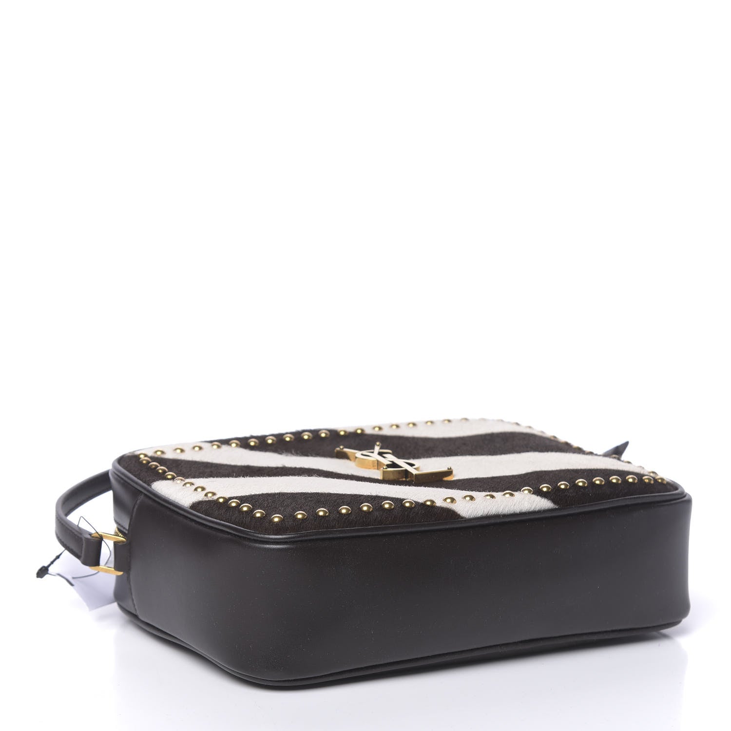 Saint Laurent Pony Hair Calfskin Studded Monogram Lou Camera Bag Dusty White Brown 4 of 10