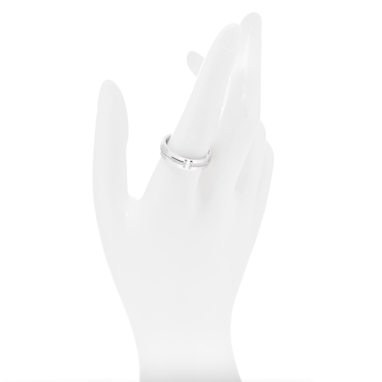 Tiffany 18K White Gold Diamond Wide T Two Ring 60 9 2 of 5