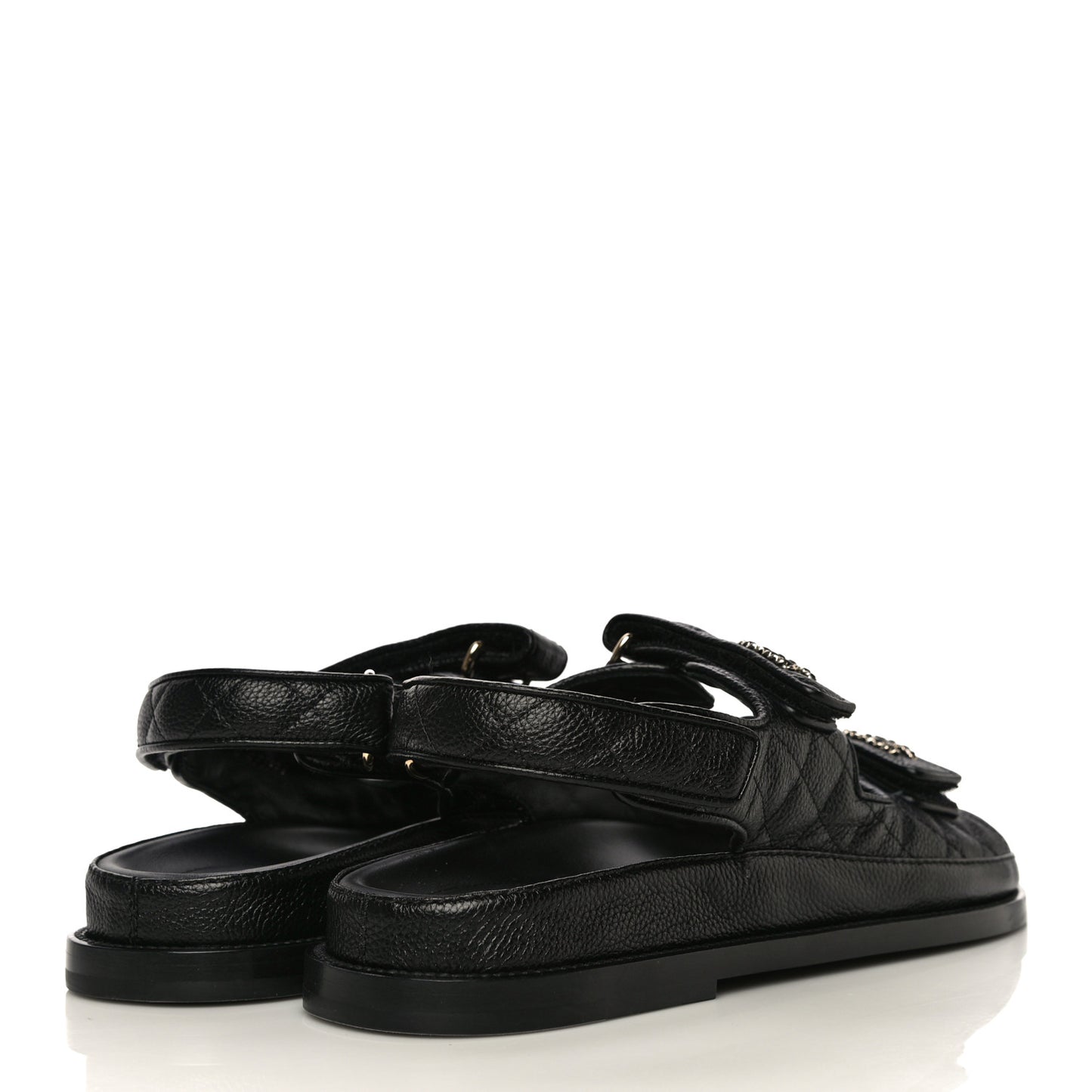 Grained Calfskin Velcro Dad Sandals 40 Black