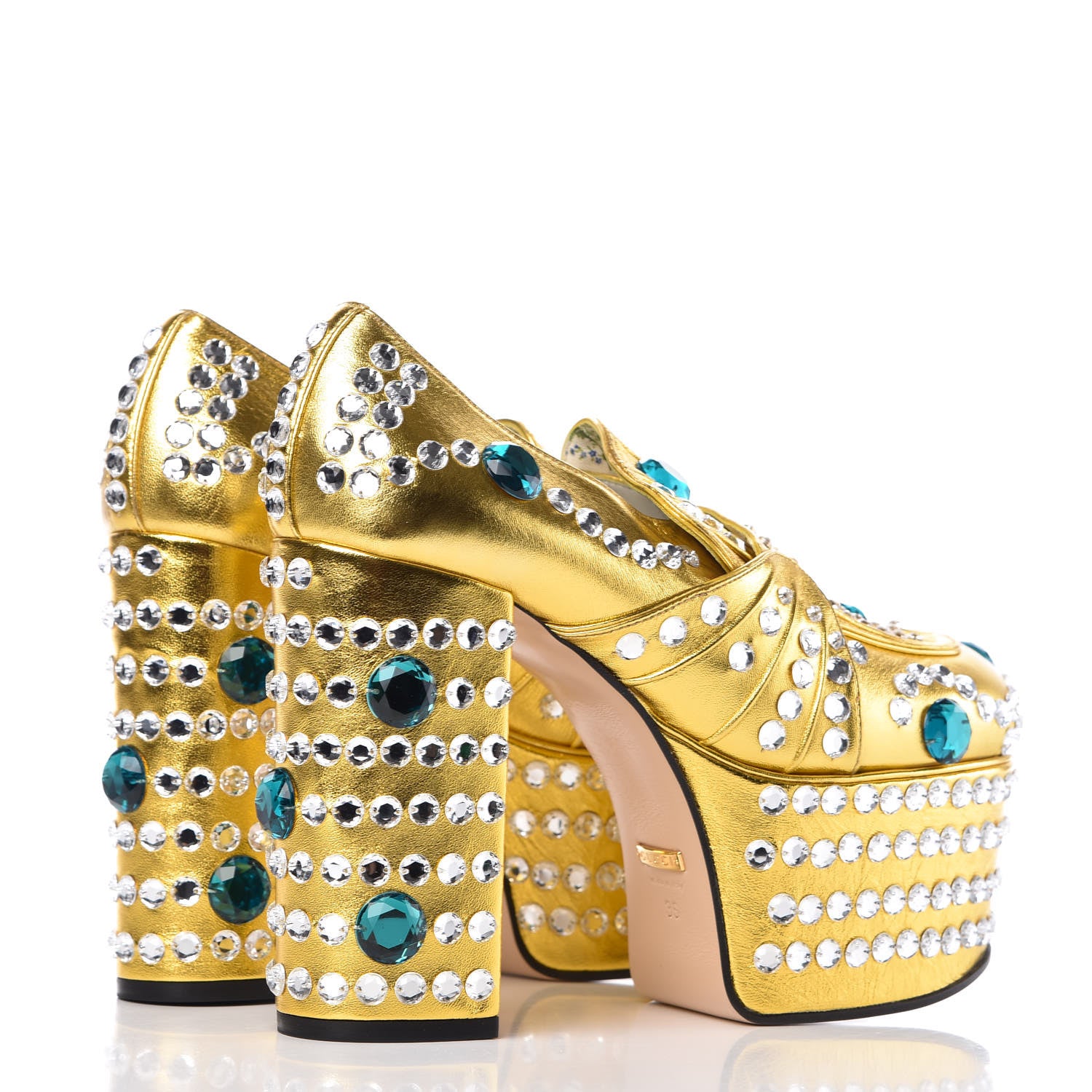Gucci Metallic Malaga Kid Crystal Amilna Platform Loafers 36 Gold 4 of 8
