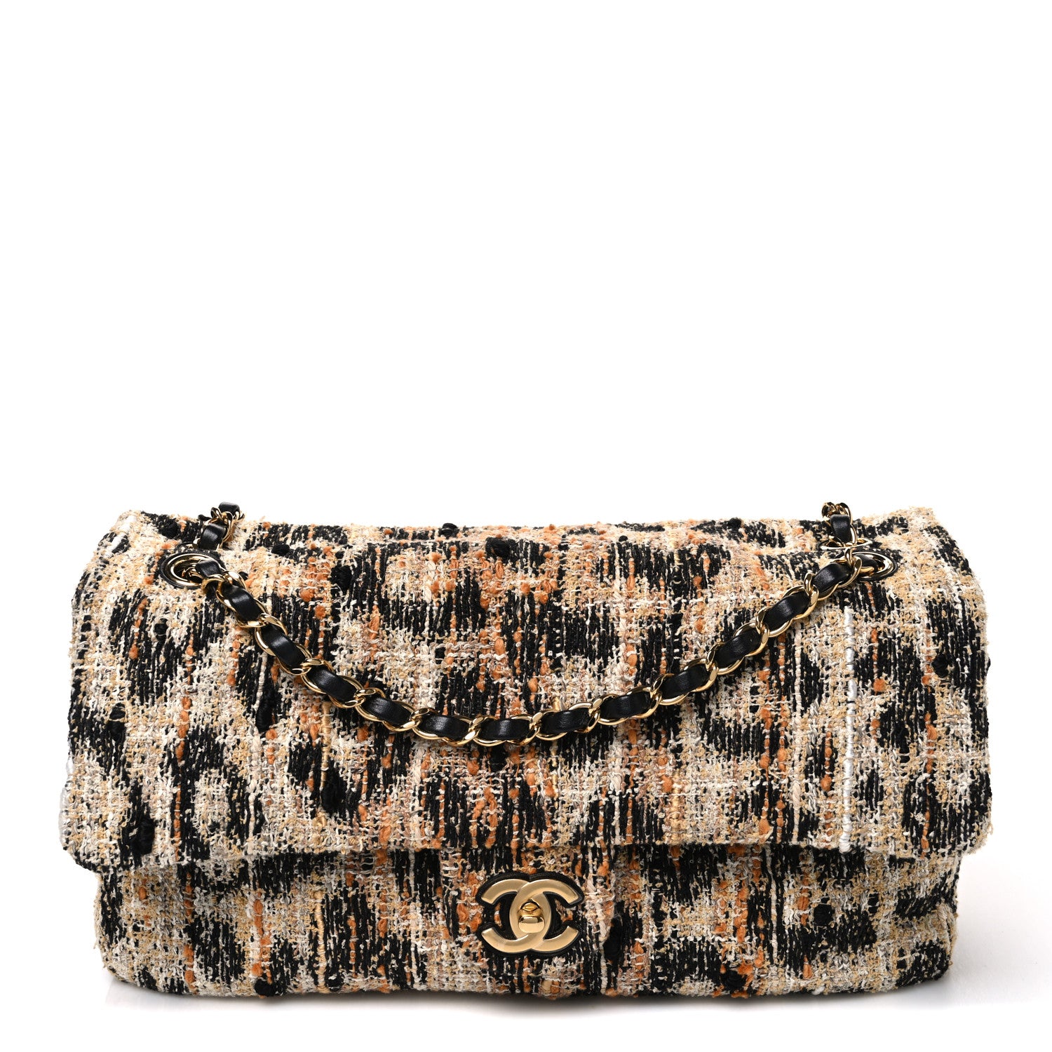Chanel Tweed Mixed Fibers Leopard Print Small Souplissimo Maxi Flap Brown Black White 1 of 11