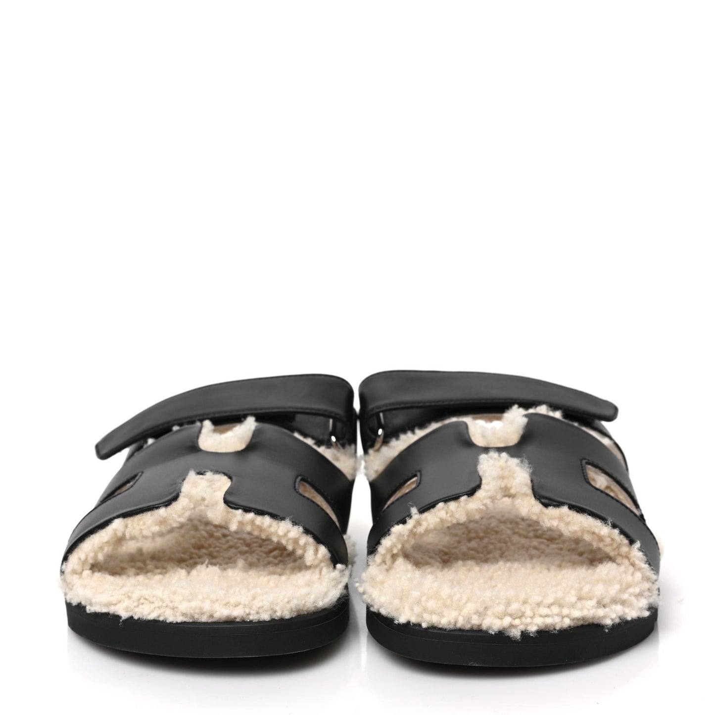 Calfskin Woolskin Womens Chypre Sandals 40 Black Ecru