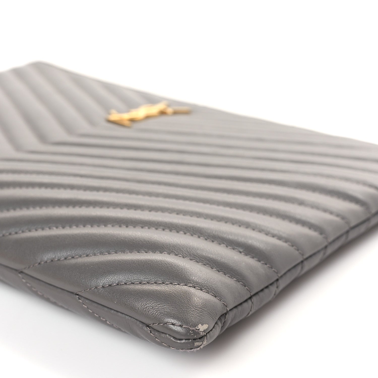 Saint Laurent Calfskin Matelasse Monogram Cassandre Tablet Pouch Fog 8 of 10