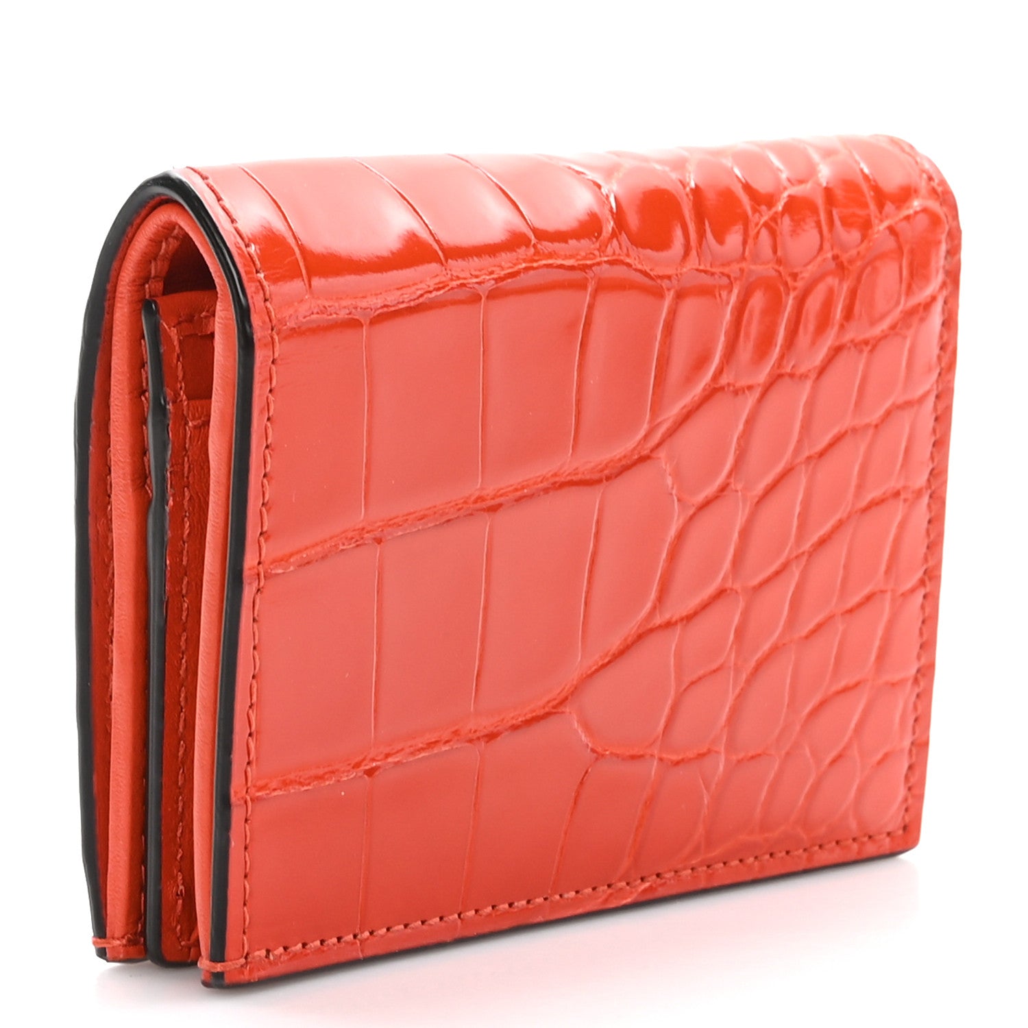 Gucci Boarded Plutone Crocodile Horsebit 1955 Card Case Wallet Sun Orange 3 of 10