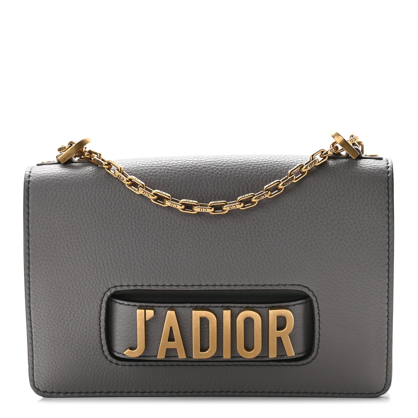 Metallic Grained Calfskin J'Adior Chain Flap Bag Gunmetal