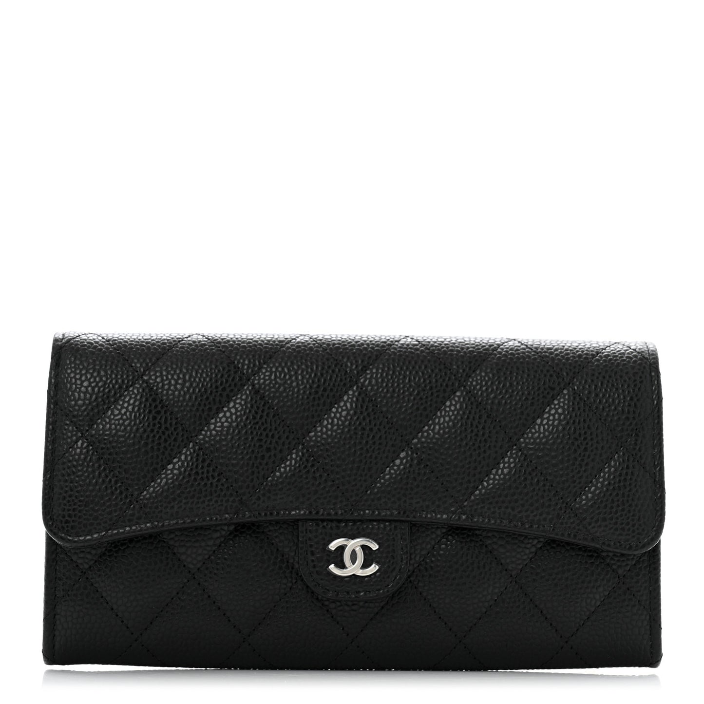 Caviar Quilted Large Gusset Flap Wallet Black