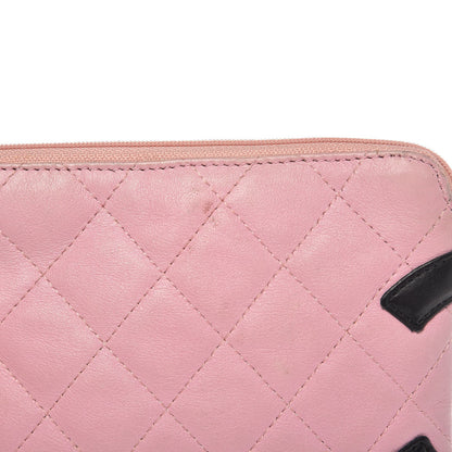 Chanel Calfskin Quilted Cambon Cosmetic Pouch Pink Black 10 of 12