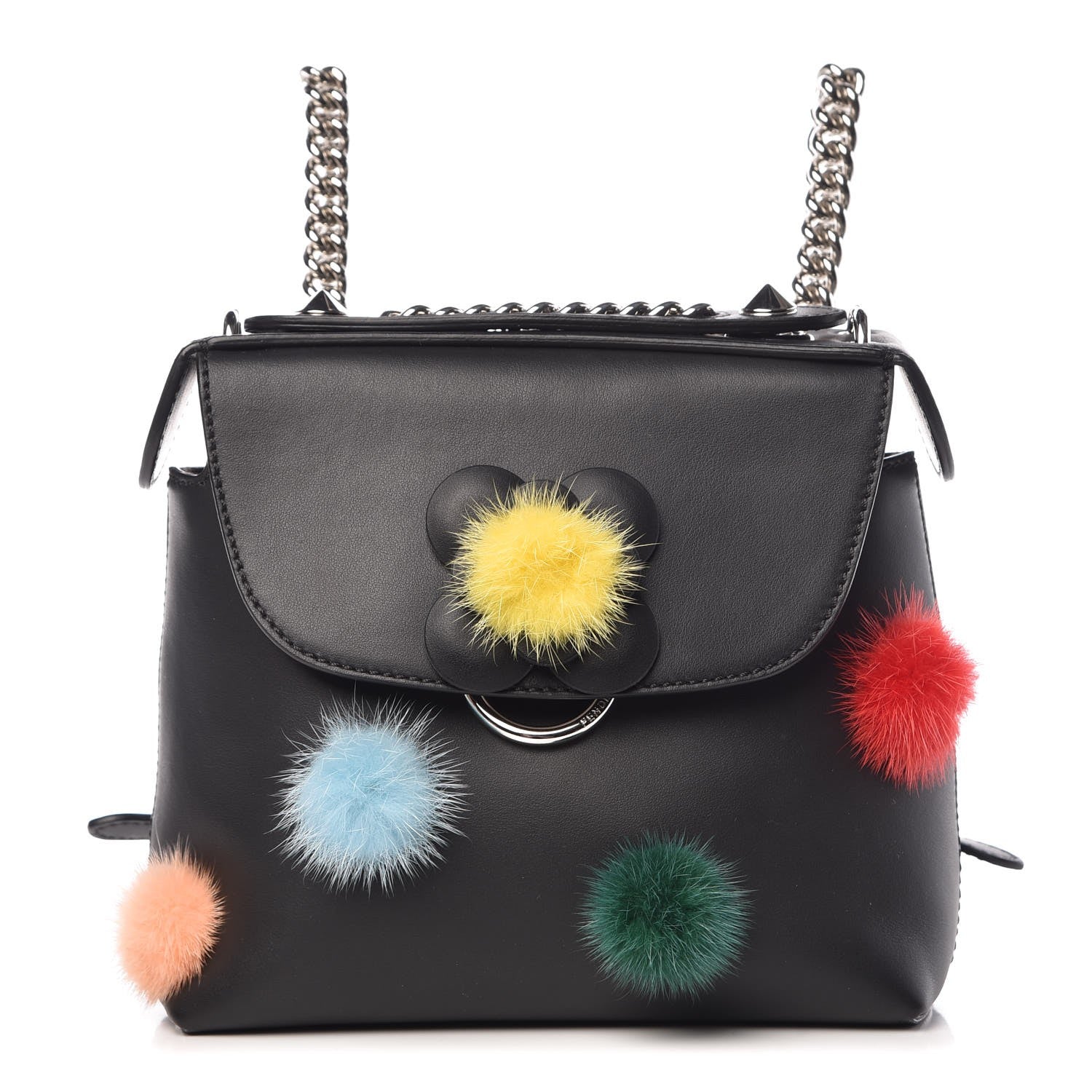 Fendi Calfskin Pom Pom Mini Back to School Backpack Black 1 of 9