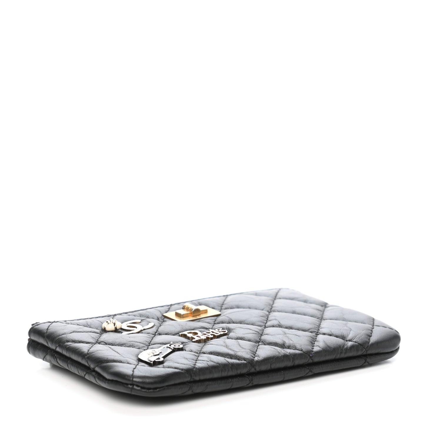 Aged Calfskin Charm Quilted Small Reissue Cosmetic Case Black