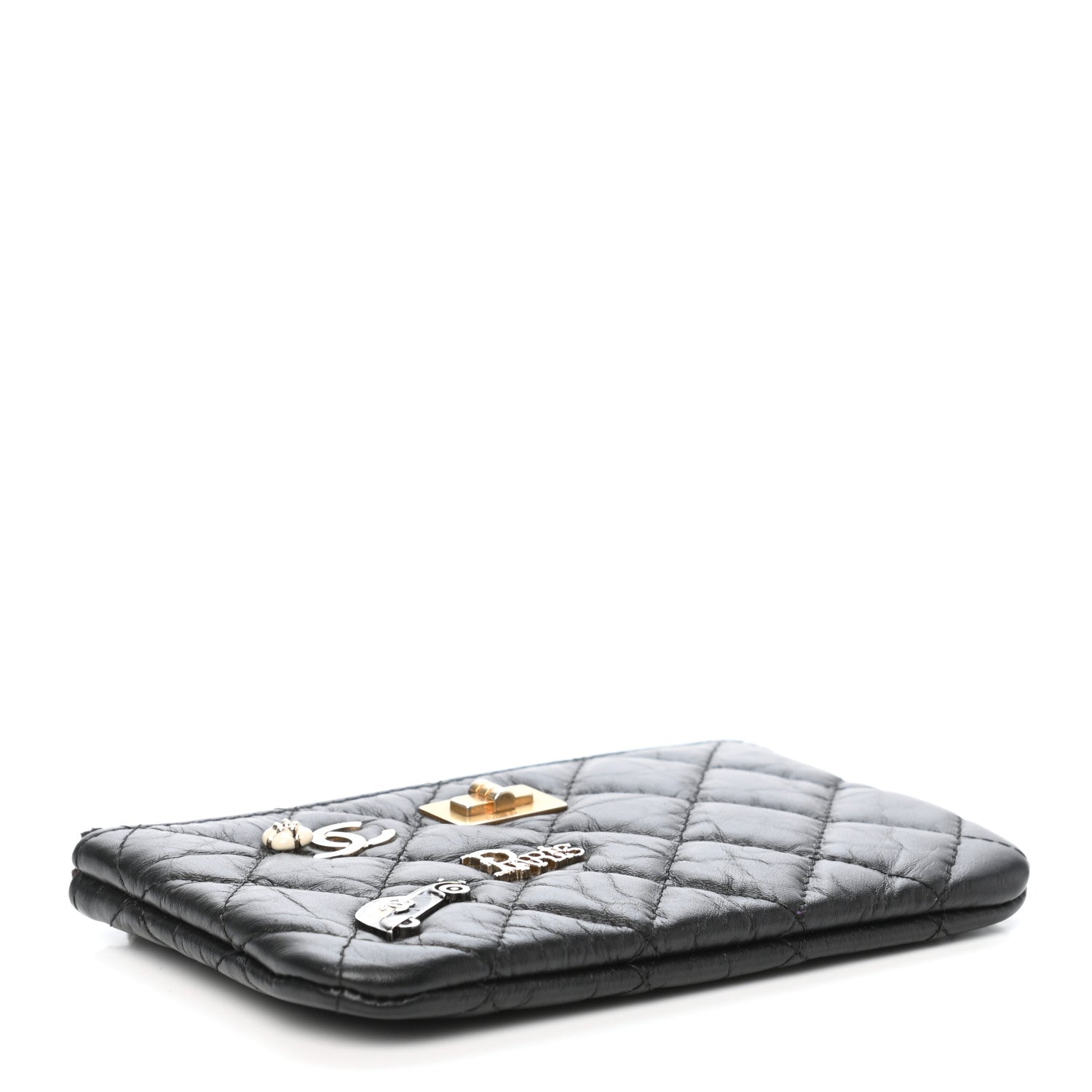 Chanel Aged Calfskin Charm Quilted Small Reissue Cosmetic Case Black 4 of 7