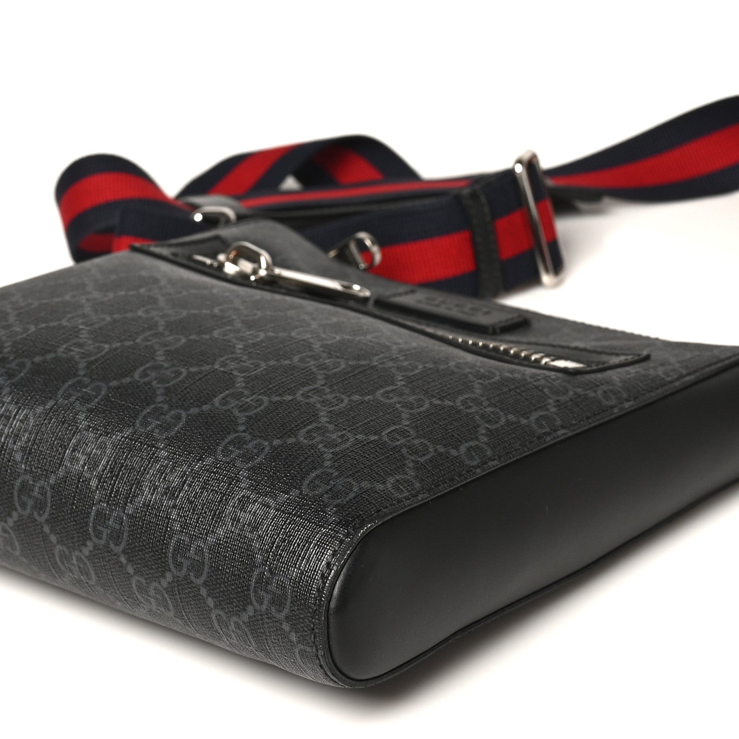 Gucci GG Supreme Monogram Web Small Flat Messenger Bag Black Grey 10 of 10