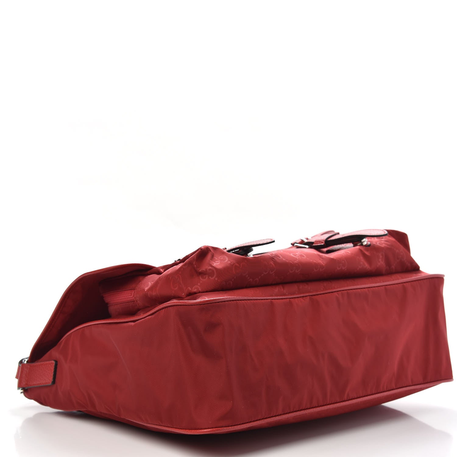 Gucci Nylon Monogram Double Buckle Flap Messenger Bag Vibrant Red 4 of 10