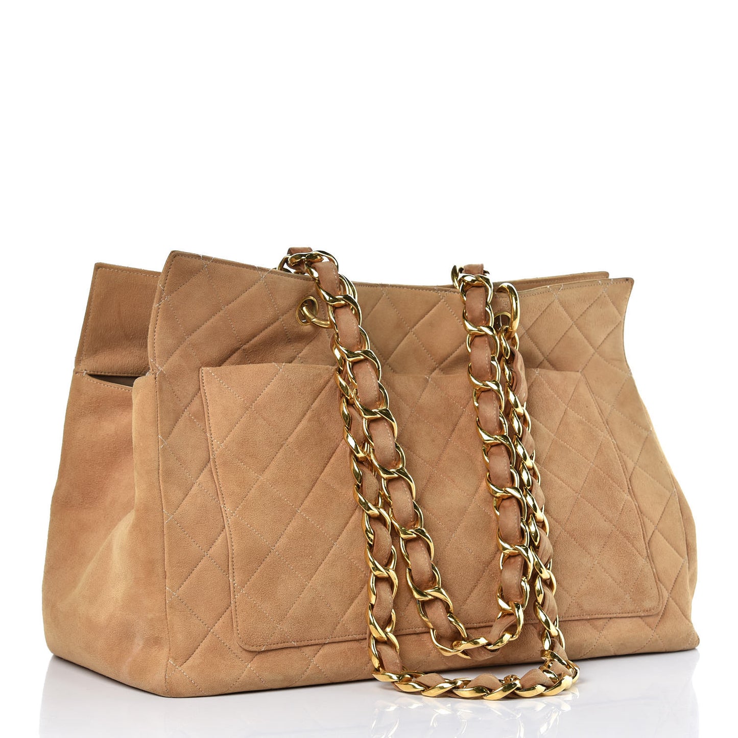 Suede Quilted Tote Beige