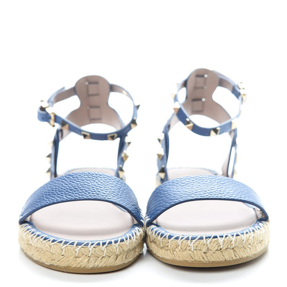 Valentino Garavani Grained Calfskin Rockstud Ankle Strap Espadrille Flat Sandals 37 Baltique 2 of 9