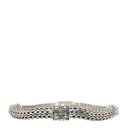 John Hardy Sterling Silver 18K Yellow Gold Blue Topaz Classic Four Station Bracelet M 3 of 4