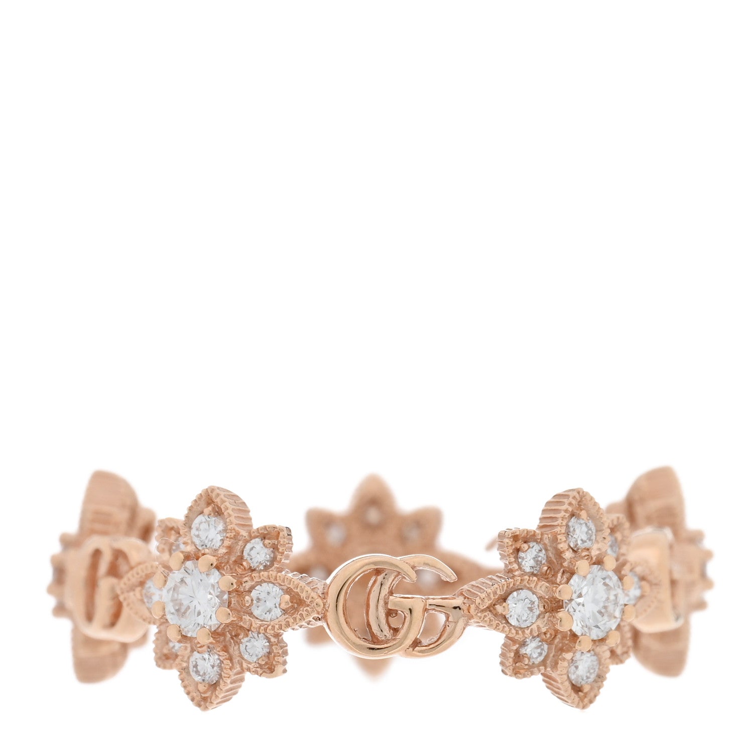 Gucci 18K Rose Gold Diamond Flora Band Ring 53 6.5 3 of 5