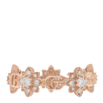Gucci 18K Rose Gold Diamond Flora Band Ring 53 6.5 3 of 5