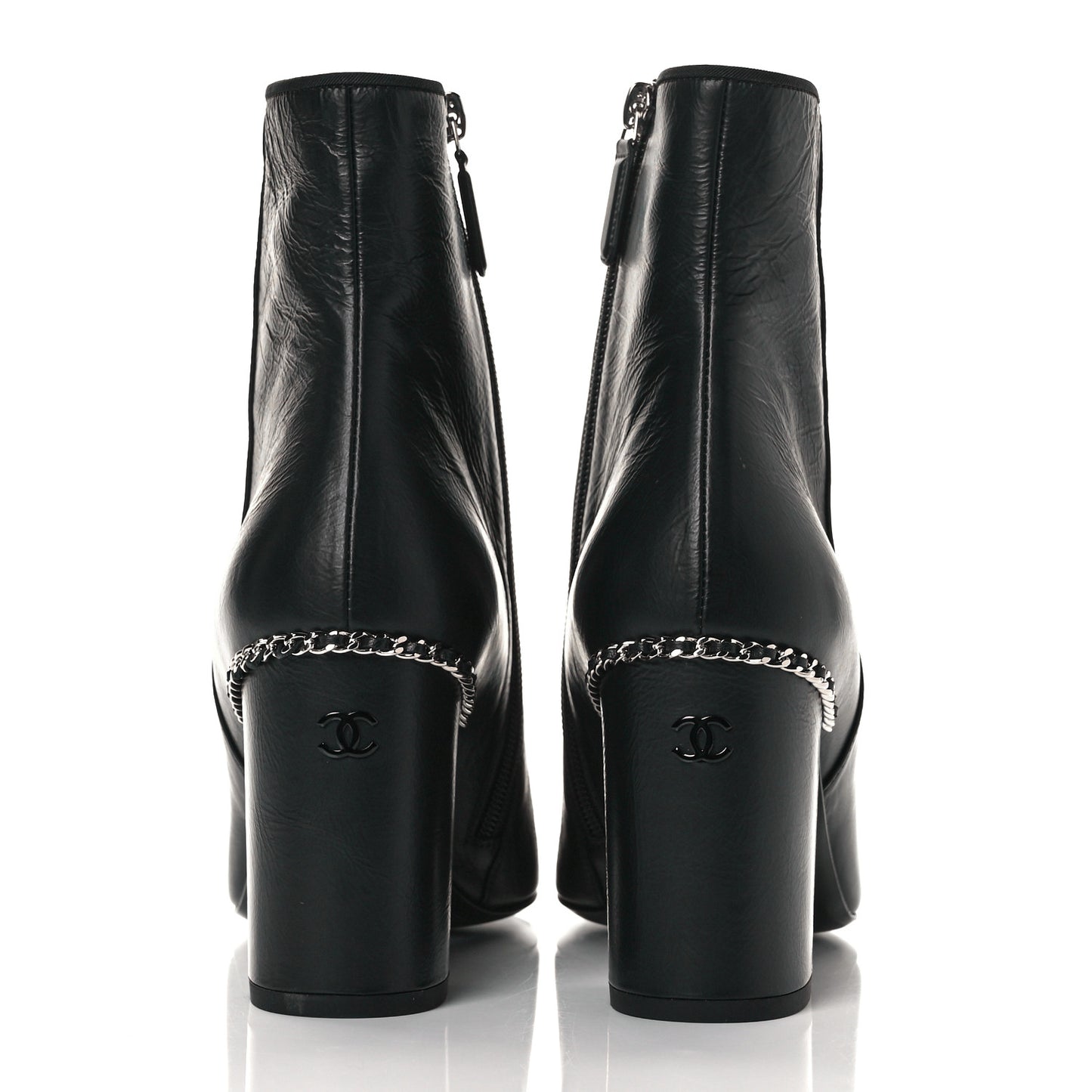 Crumpled Calfskin Cap Toe Chain Short Boots 39 Black