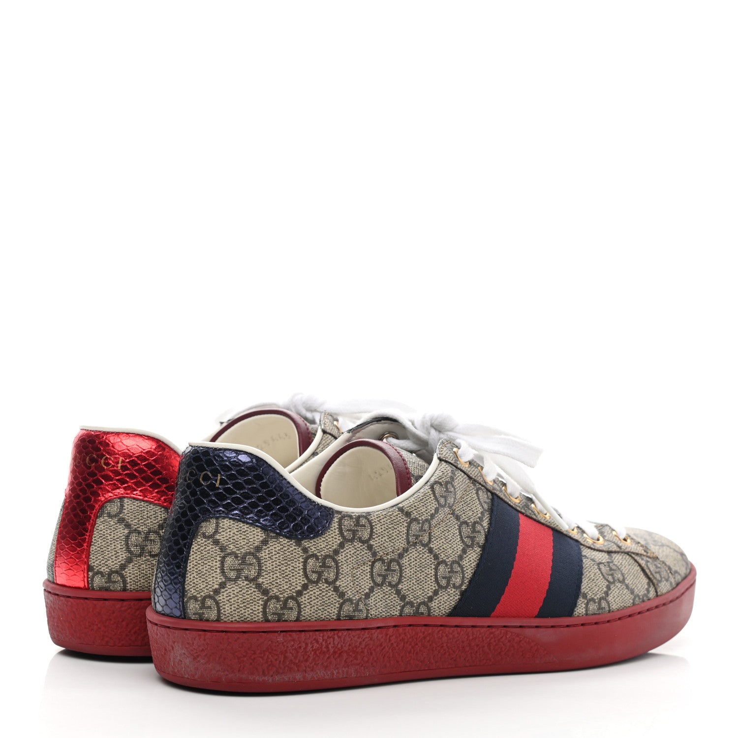Gucci GG Supreme Monogram Ayers Mens New Ace Low-Top Sneaker 7 Beige Red 6 of 32