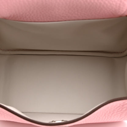 Hermes Taurillon Clemence Verso Mini Lindy 20 Rose Sakura Gris Perle 5 of 10