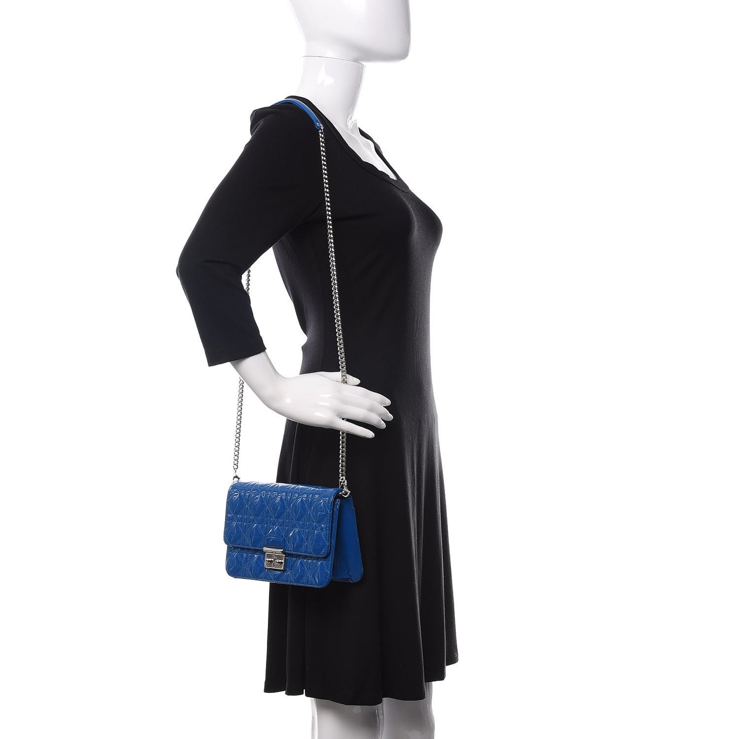 Patent Cannage Miss Dior Promenade Pouch Blue Tahiti