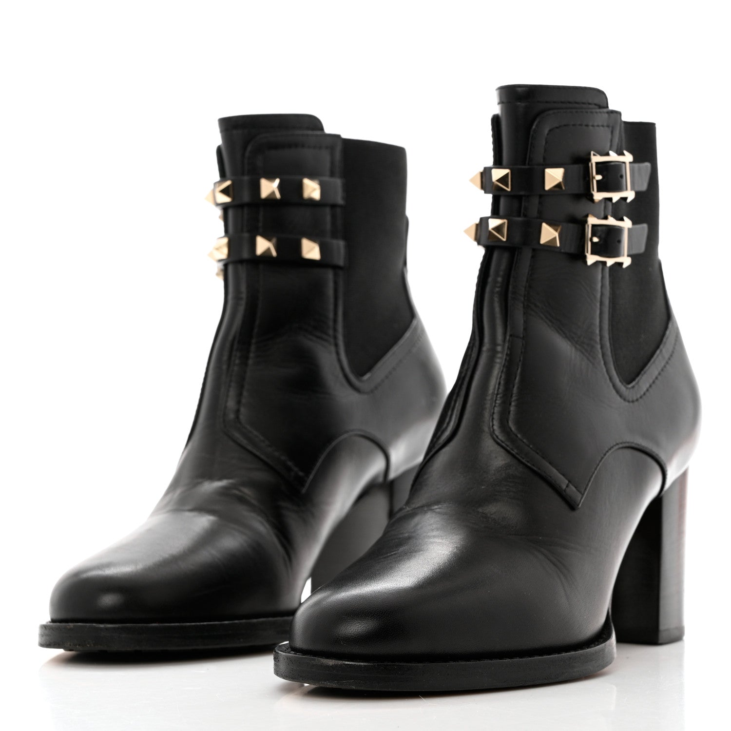 Valentino Garavani Calfskin Rockstud Double Buckle Beatle Chelsea 70mm Ankle Boots 38 Black 3 of 8